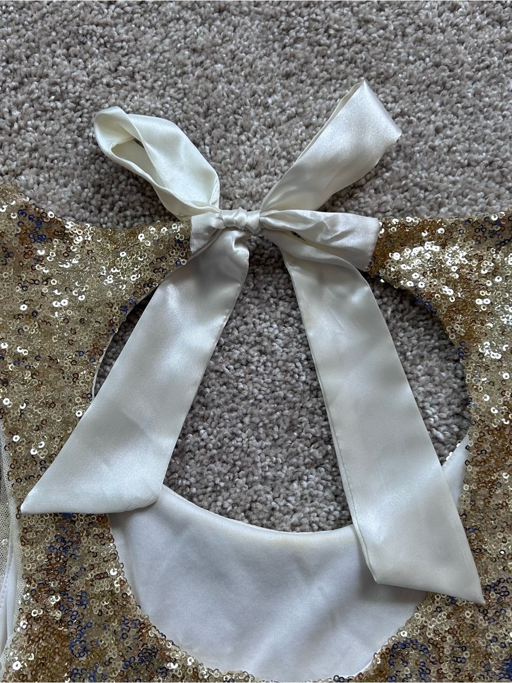 B. Darlin Girls Gold Sequin & Ivory Tulle Party Dress Bow Back Size 7/8 Juniors - Picture 7 of 12